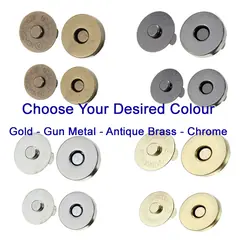 No Sew Magnetic Bag Snaps x 2 sets in Antique Brass, Gold, Chrome or Gun Metal