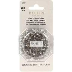 Quilter's Super Fine Glass Head Pins qty 200 by Bohin