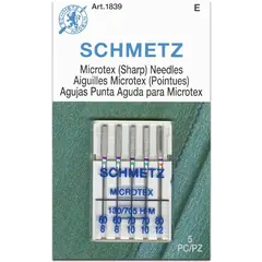 Schmetz Mixed Sizes Microtex Sewing Machine Needle - 5 Needle Packet : _ 2 x 60/8,  2 x 70/10 and 1 x 80/12