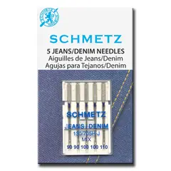 Schmetz Mixed Sizes Jeans Sewing Machine Needle - Packet contains 2 x 90/14, 2 x 100/16 and 1 x 110/18 sized needles.