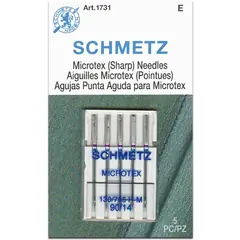 Schmetz 90/14 Microtex Sewing Machine Needle - 5 needle packet - Needles Sized 90/14 are for Medium Weight Fabrics like Quilting Fabrics, Cotton, Velvet, Fine Corduroy, Linen, Muslin, light wool