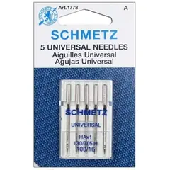 Schmetz 100/16 Machine Needle Universal - packet of 5 needles -  Needles Sized  100/16 are for medium to heavy weight fabrics like denims, corduroy, canvas, duck, suiting and Leather