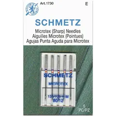 Schmetz 80/12 Microtex Sewing Machine Needle - 5 needle packet - Needles Sized 75/11 and 80/12 are for Light Weight fabric like cotton voille, silk, synthetics, spandex and lycra