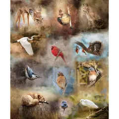 Fauna Nestled in Nature Hoffman Quilt Panel 43 x 27 Inches Digital Print