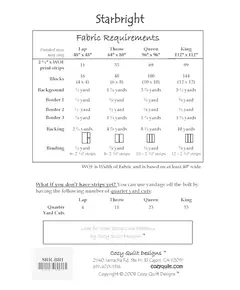 Starbright Pattern by Cozy Quilt Designs - List of Material Requirements