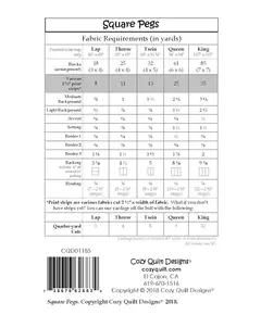 Square Pegs Pattern by Cozy Quilt Designs - List of Material Requirements