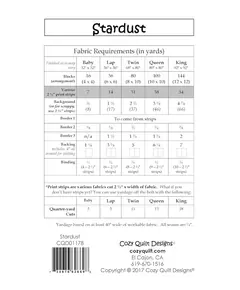 Stardust Pattern by Cozy Quilt Designs - List of Material Requirements