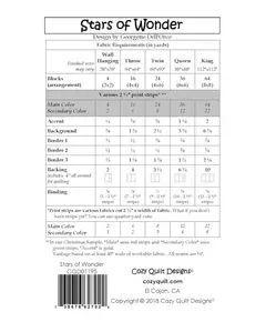 Stars of Wonder Pattern by Cozy Quilt Designs - List of Material Requirements
