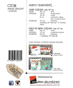 Angel  Delight Applique Cushion Pattern by Claire Turpin 2 Designs Included
