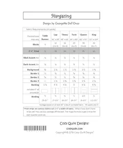 Stargazing Pattern by Cozy Quilt Designs - List of Material Requirements