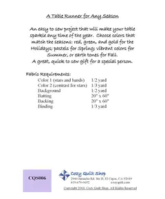 Tablerunner Pattern by Cozy Quilt Designs - Material Requirements