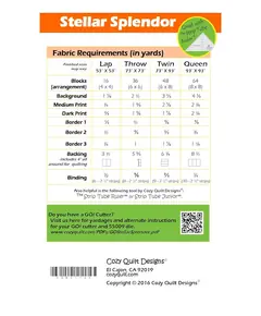 Stellar Splendor Pattern Fabric Requiements by Cozy Quilt Designs