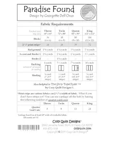 Paradise Found Pattern by Cozy Quilt Designs - List of Material Requirements