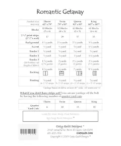 Romantic Getaway Pattern  by Cozy Quilt Designs - List of Material Requirements