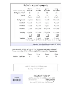 Straight And Narrow Pattern by Cozy Quilt Designs - List of Material Requirements
