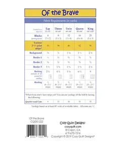 Of the Brave Pattern by Cozy Quilt Designs -List o material Requirements