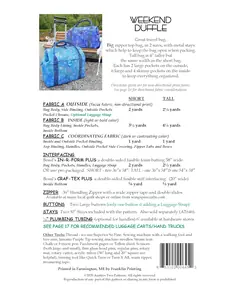 Weekend Duffle Bag Pattern by Aunties Two AT645 - Materials List