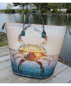 Happy Hauler Bag Pattern AT640 by Aunties Two - Completed bag featuring a crab