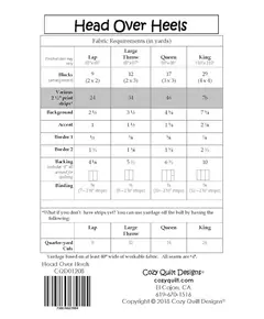 Head Over Heels Pattern by Cozy Quilt Designs Fabric Requirements