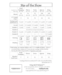 Star of the Show Pattern by Cozy Quilt Designs - List of Material Requirements