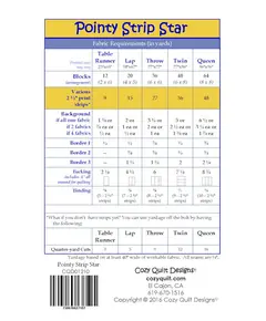 Pointy Strip Star Pattern by Cozy Quilt Designs - List of Material Requirements