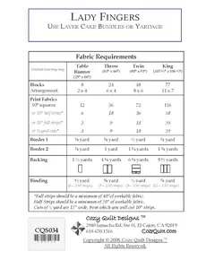 Lady Fingers Pattern by Cozy Quilt Designs - Material Requirements