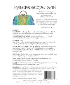 Kaleidoscope Bag Pattern by Aunties Two AT657 - Materials List