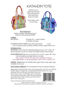 Katahdin Tote Bag Pattern by Aunties Two AT641 - Materials List