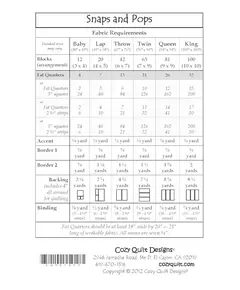 Snaps and Pops Pattern by Cozy Quilt Designs - List of Requried Materials