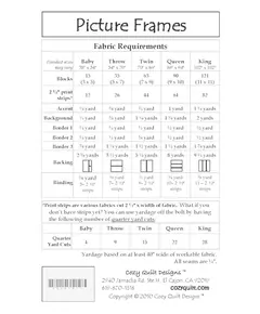 Picture Frames Pattern by Cozy Quilt Designs - List of Material Requirements