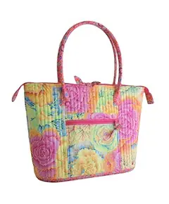 Perfectly Practical Bag Pattern AT626 by Aunties Two - Completed bag using bright floral fabric