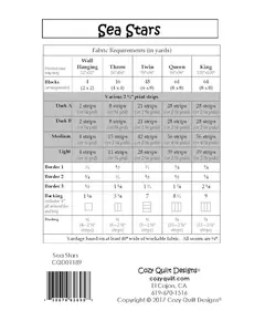 Sea Stars Pattern by Cozy Quilt Designs -  List of Material Requirements