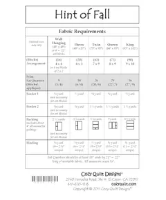 Hint Of Fall Quilt Pattern Fabric Requirements