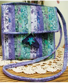 Thimballina Bag Pattern AT211by Aunties Two - Completed bag in purple and blue colourway