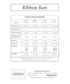 Ribbon Run Pattern Instructions by Cozy Quilt Designs
