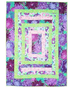 Seeing Double Reversible Throw Quilts Bag Pattern by Aunties Two - Completed quilt in purples and greens