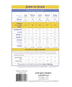 State Of Grace Pattern by Cozy Quilt Designs - List of Material Requirements