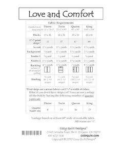 Love And Comfort Pattern by Cozy Quilt Designs - Requirements