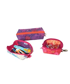 By Annie Drop Zone Zippered Tray Trio Pattern - completed trays showing different sizes with 2 shown open zips