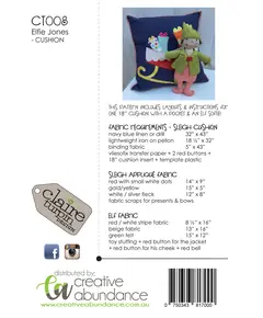 Elfie Jones and his Christmas Sleigh Applique Cushion Pattern by Claire Turpin - Fabric Requirements