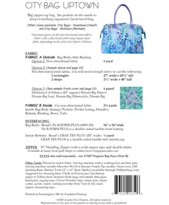 City Bag Uptown Pattern by Aunties Two AT650 - Materials List