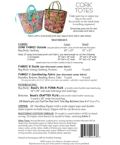 Cork Totes Bag Pattern by Aunties Two - AT643 - Fabric Requirements