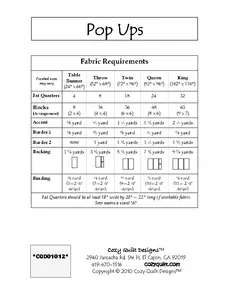 Pop Ups Pattern by Cozy Quilt Designs - Material Requirements