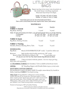 Little Poppins Bags Pattern by Aunties Two AT628 - Materials List