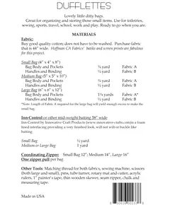 Dufflettes Bag Pattern AT233 by Aunties Two - Product Requirements