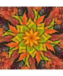 Autumn Dream Big Leaf Hoffman Quilt Panel 43 x 43 Inches Digital Print - HR4617-066