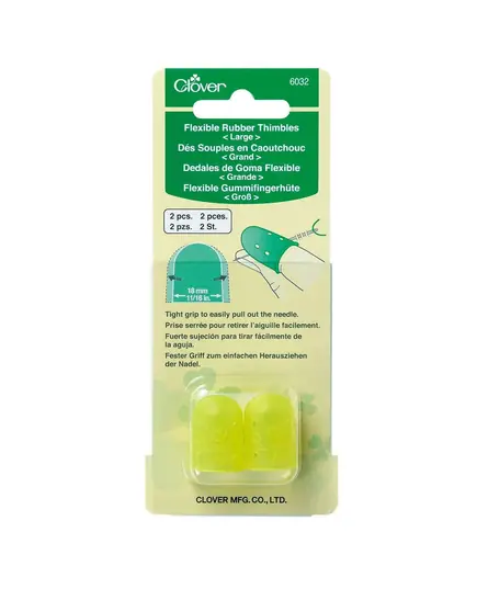 Clover Flexible Rubber Thimbles LARGE 2 Pack Yellow