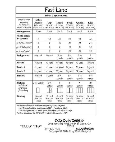 Fast Lane Pattern by Cozy Quilt Designs