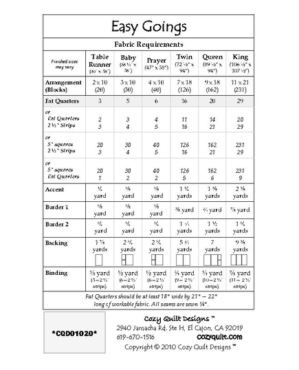 Easy Goings Pattern by Cozy Quilt Designs