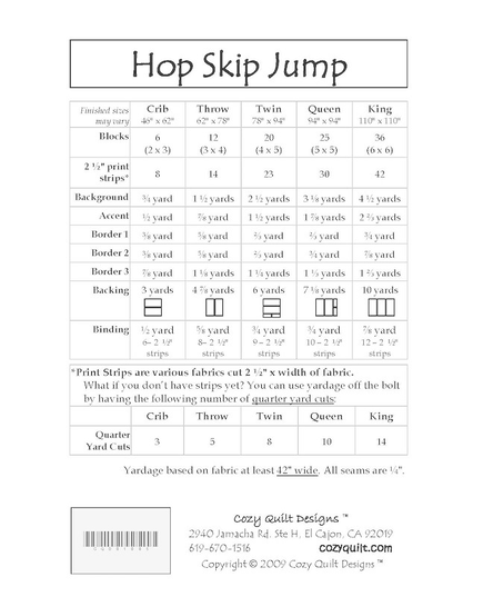 Hop Skip Jump Pattern by Cozy Quilt Designs Fabric Requirements